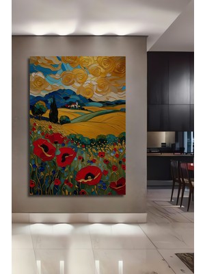 Hasır Çiçek Tarlası Yağlı Boya Görünümlü Ahşap Ev,antre,salon,ofis,mutfak,yatak Odası Tablo