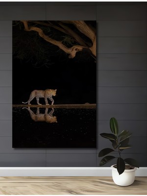 Leopar Gölge Dansı Yağlı Boya Görünümlü Ahşap Dekoratif Ev,antre,salon,ofis,mutfak,yatak Odası Tablo