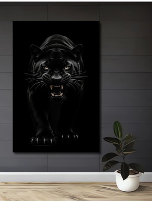 Vahşi Panter Yağlı Boya Görünümlü Ahşap Ev,antre,ofis,mutfak,yatak Odası Tablo Çerçeve Görünümlü