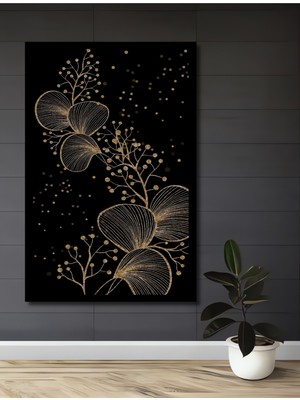 Altın Varaklı Yaprak Dallar Modern Sanat Ahşap Ev,antre,salon,ofis,mutfak Tablo Çerçeve Görünümlü