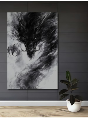 Kara Kalem Görünümlü Ejderha Sanat Ahşap Dekoratif Ev,antre,salon,ofis,mutfak,yatak Odası Tablo