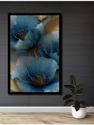 Masalsı Mavi Çiçek Yağlı Boya Görünümlü Ahşap Ev,antre,ofis,yatak Odası Tablo Çerçeve Görünümlü