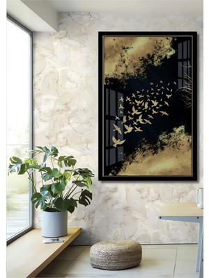 Altın Kanatlar Göğe Yükseliş Ahşap Ev,antre,salon,ofis,mutfak,yatak Odası Tablo Çerçeve Görünümlü