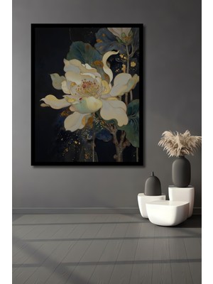 Büyük Beyaz Çiçek Sulu Boya Görünümlü Ahşap Ev,antre,ofis,mutfak,yatak Odası Tablo Çerçeve Görünümlü