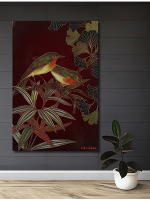 Kızıl Sığırcıklar ve Bitki Sanatı Ahşap Dekoratif Ev,antre,salon,ofis,mutfak,yatak Odası Tablo