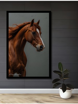 Görkemli At Yağlı Boya Görünümlü Ahşap Ev,antre,ofis,mutfak,yatak Odası Tablo Çerçeve Görünümlü