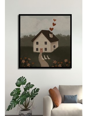 Mutlu Yuva Sevimli Kazlar Sulu Boya Görünümlü Ahşap Ev,antre,ofis,mutfak Tablo Çerçeve Görünümlü