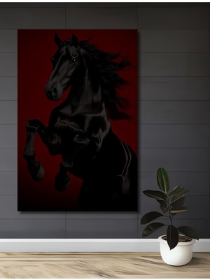 Asil Siyah At Yağlı Boya Görünümlü Dekoratif Ahşap Ev,antre,salon,ofis,mutfak,yatak Odası Tablo