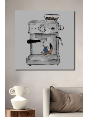 Yağlı Boya Görünümlü Kadın Kahve Makinesi Ahşap Dekoratif Ev,antre,salon,ofis,mutfak Tablo