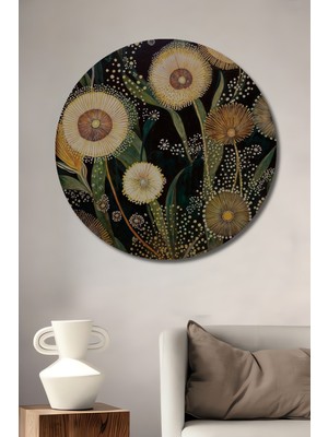 Büyülü Tohumlar Yağlı Boya Görünümlü Ahşap Tablo Yuvarlak Duvar Tablosu