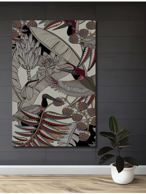 Tropikal Kuşlar Yağlı Boya Görünümlü Ahşap Dekoratif Ev,antre,salon,ofis,mutfak,yatak Odası Tablo