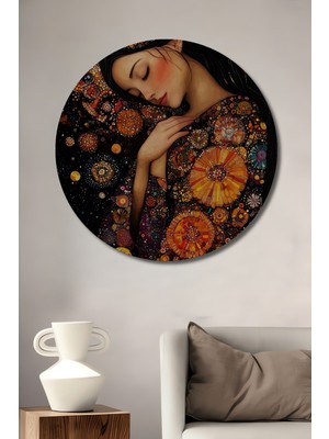 Bohem Ruhu Sanat Tablosu Ahşap Dekoratif Tablo Yuvarlak Duvar Tablosu