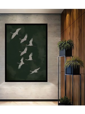 Göçe Kuşları Sürüsü Sulu Boya Görünümlü Ahşap Dekoratif Ofis,mutfak, Tablo Çerçeve Görünümlü