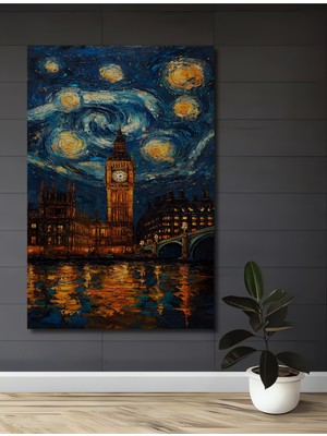 Londra Big Ben Yağlı Boya Görünümlü Ahşap Dekoratif Ev,antre,salon,ofis,mutfak,yatak Odası Tablo