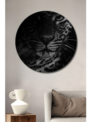 Kaplan Gözü Yağlı Boya Görünümlü Dekoratif Ahşap Tablo Yuvarlak Duvar Tablosu