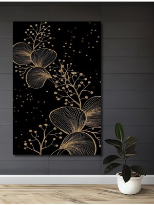 Altın Yaprak Çizimli Parlak Soyut Sanat Ahşap Dekoratif Ev,antre,salon,ofis,mutfak,yatak Odası Tablo