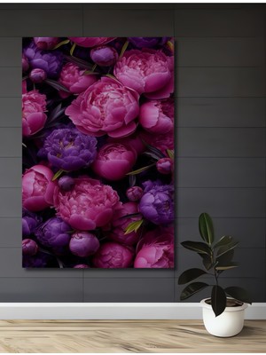 Mor ve Pembe Şakayıklar Yağlı Boya Görünümlü Dekoratif Ahşap Ev,antre,salon,ofis,mutfak Tablo