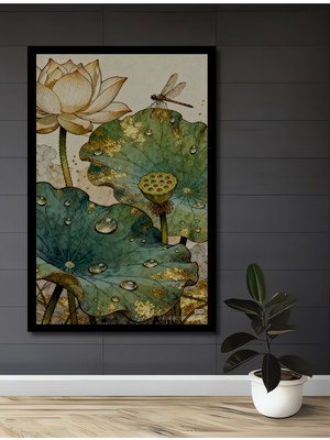 Büyüleyici Nilüfer ve Yansımalar Sulu Boya Görünümlü Ahşap Ev,antre,ofis Tablo Çerçeve Görünümlü