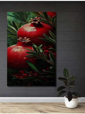 Canlı Nar Taneleri Sulu Boya Görünümlü Ahşap Dekoratif Ev,antre,salon,ofis,mutfak,yatak Odası Tablo