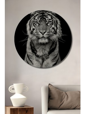 Aslan Pençesi Siyah Beyaz Sanat Ahşap Dekoratif Tablo Yuvarlak Duvar Tablosu