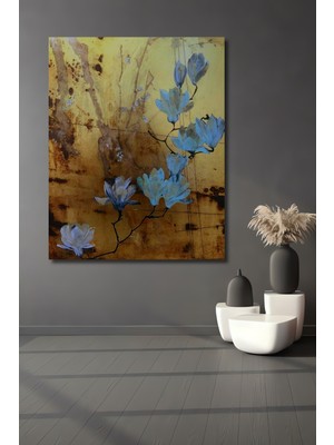 Altın Varaklı Çiçek Buketi Yağlı Boya Görünümlü Ahşap Dekoratif Ev,antre,salon,ofis,mutfak Tablo