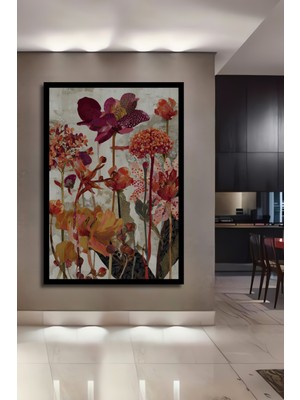 Çiçek Bahçesi Sulu Boya Görünümlü Ahşap Ev,antre,ofis,mutfak,yatak Odası Tablo Çerçeve Görünümlü
