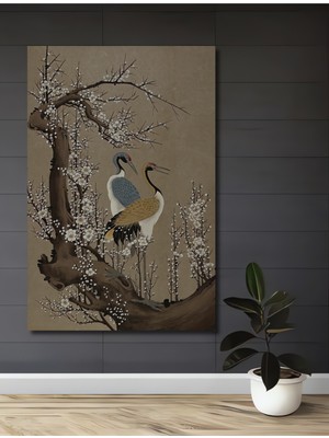 Sulu Boya Görünümlü Japon Deresi ve Kiraz Çiçekleri Ahşap Dekoratif Ev,antre,salon,ofis Tablo