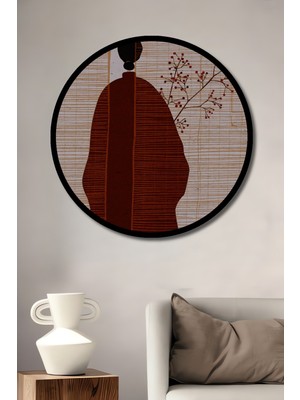 Kadın Figürlü Modern Sanat Tablosu Yuvarlak Duvar Tablosu Çerçeve Görünümlü