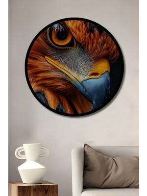 Kartalın Gözünden Soyut Yağlı Boya Görünümlü Ahşap Tablo Yuvarlak Duvar Tablosu Çerçeve Görünümlü