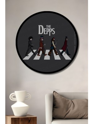 Johnny Depp Karakterleri Abbey Road Tasarım Ahşap Tablo Yuvarlak Duvar Tablosu Çerçeve Görünümlü