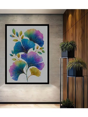 Ginkgo Yaprakları Sulu Boya Görünümlü Ahşap Ev,antre,ofis,mutfak,yatak Odası Tablo Çerçeve Görünümlü