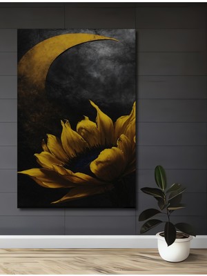 Ay Işığı Ayçiçeği Yağlı Boya Görünümlü Ahşap Dekoratif Ev,antre,salon,ofis,mutfak,yatak Odası Tablo
