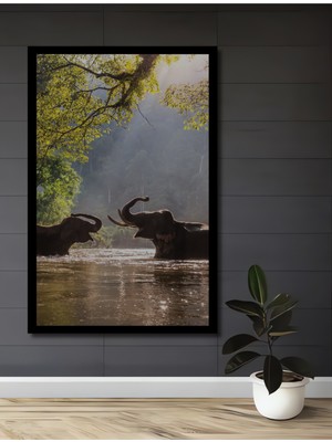 Aslan ve Fil Dostluğu Ahşap Dekoratif Ev,antre,salon,ofis,mutfak,yatak Odası Tablo Çerçeve Görünümlü