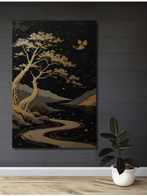 Altın Varak Görünümlü Doğa Sanatı Ahşap Ev,antre,salon,ofis,mutfak,yatak Odası Tablo