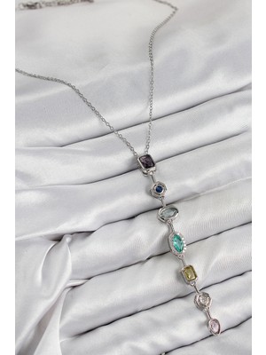 Shopwave Pirinç Renkli Zirkon Taşlı Model Gümüş Renk Kadın Y Kolye - TJ-BKO10440