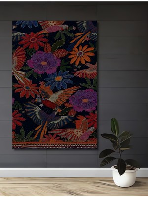 Tropikal Kuşlar ve Çiçekler Yağlı Boya Görünümlü Dekoratif Ahşap Ev,antre,salon,ofis,mutfak Tablo