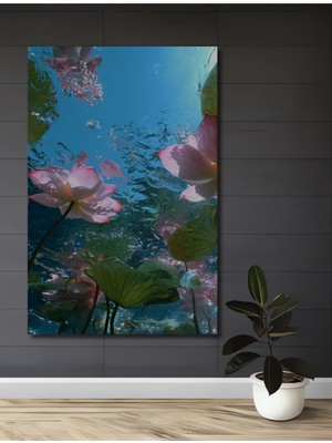 Su Altı Pembe Nilüfer Sulu Boya Görünümlü Dekoratif Ahşap Ev,antre,salon,ofis,mutfak Tablo