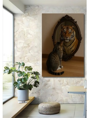 Aslan Kral Kedi Yavrusu Yağlı Boya Görünümlü Dekoratif Ahşap Ev,antre,salon,ofis,mutfak Tablo