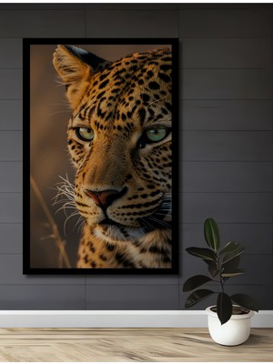 Büyüleyici Leopar Gözleri Yağlı Boya Görünümlü Ahşap Ev,antre,ofis,mutfak Tablo Çerçeve Görünümlü