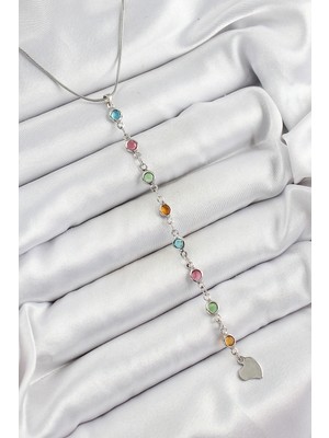 Shopwave Pirinç Gümüş Renk Karışık Renk Zirkon Taşlı Y Kadın Kolye - TJ-BKO10339