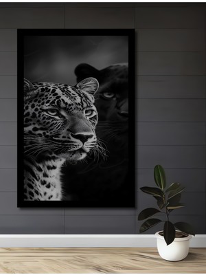 Vahşi Doğa Aslanları Kara Kalem Görünümlü Modern Sanat Ahşap Ev,antre,ofis Tablo Çerçeve Görünümlü