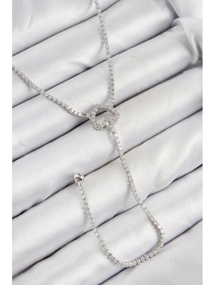 Shopwave Pirinç Zirkon Taşlı Kalp Model Gümüş Renk Y Kolye - TJ-BKO10447