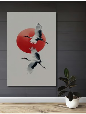 Kızıl Güneş Doğarken Turnalar Uçuyor Yağlı Boya Görünümlü Ahşap Ev,antre,salon,ofis,mutfak Tablo