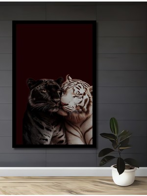 Aslan Kaplan Aşkı Yağlı Boya Görünümlü Ahşap Ev,antre,ofis,yatak Odası Tablo Çerçeve Görünümlü
