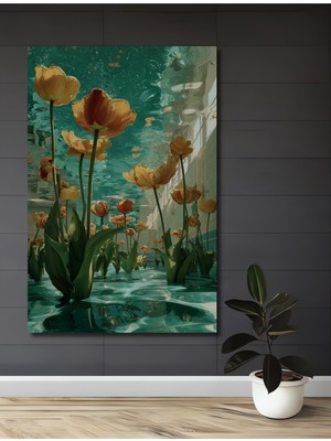 Sonsuz Tulipa Denizi Yağlı Boya Görünümlü Dekoratif Ahşap Ev,antre,salon,ofis,mutfak Tablo