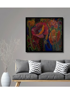 Canlı Botanik Desenli Soyut Sanat Ahşap Ev,antre,ofis,mutfak,yatak Odası Tablo Çerçeve Görünümlü