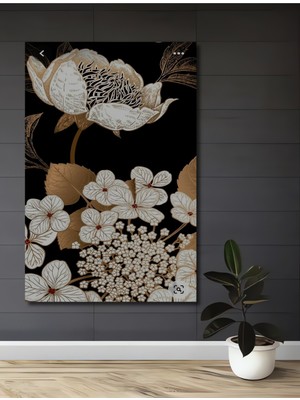 Altın Varak Baskı Detaylı Çiçek Sanatı Ahşap Dekoratif Ev,antre,salon,ofis,mutfak,yatak Odası Tablo