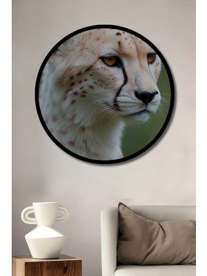 Çita Portresi Yağlı Boya Görünümlü Tablo Yuvarlak Duvar Tablosu Çerçeve Görünümlü