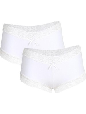 İbrahim Burak Etiler Collection Moda Çizgi Kadın Pamuklu 2li Boxer Beyaz 40265