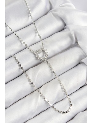 Shopwave Pirinç Zirkon Taşlı Ezme Zincirli Kalp Model Gümüş Renk Y Kolye - TJ-BKO10460